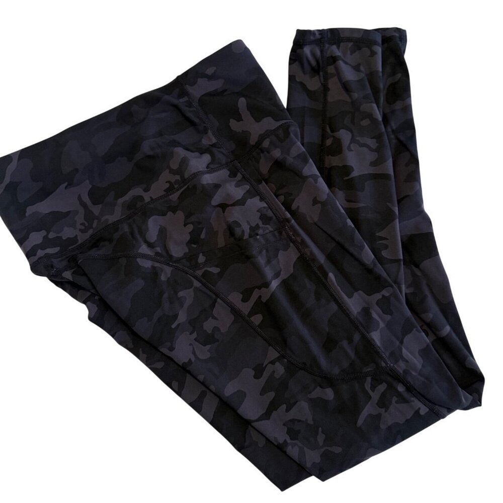 SMALL Athletic Workout Wear 25" Inseam Gray Black Camo Leggings